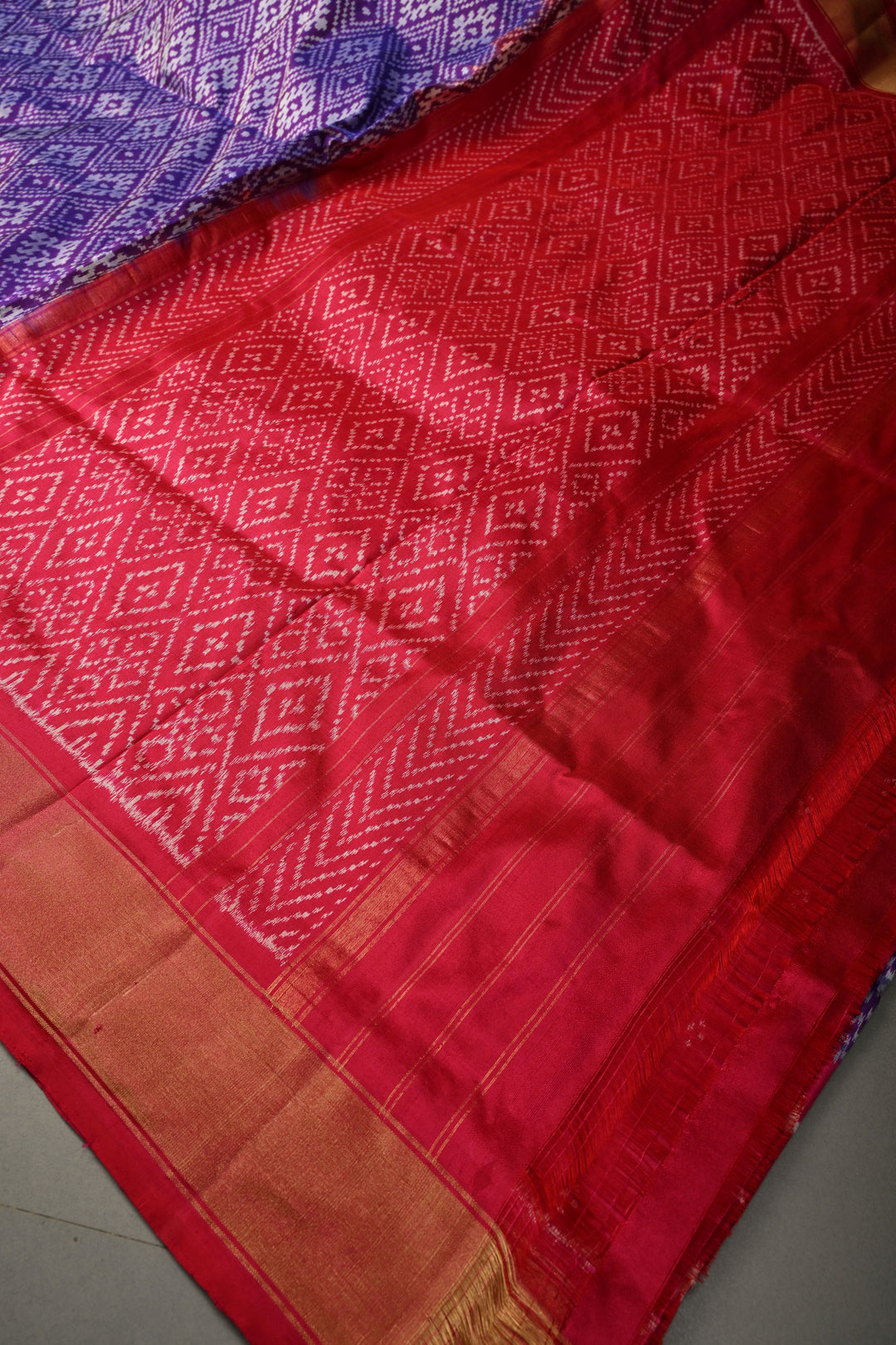 Purple Pochampally Ikkat Pure Silk Saree with Panel Design and Zari Borders  | SILK MARK CERTIFIED | SHOBITAM