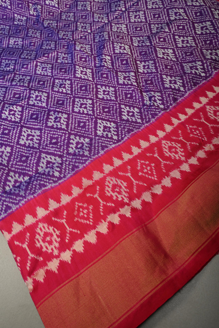 Purple Pochampally Ikkat Pure Silk Saree with Panel Design and Zari Borders  | SILK MARK CERTIFIED | SHOBITAM