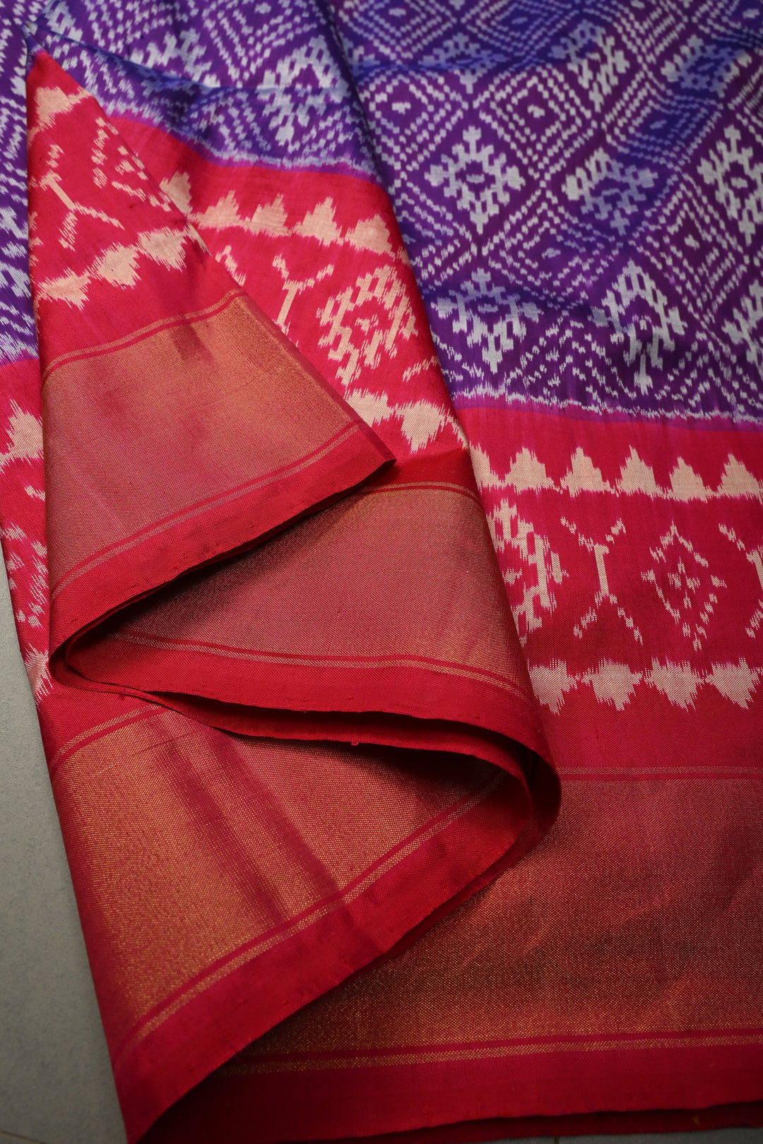 Purple Pochampally Ikkat Pure Silk Saree with Panel Design and Zari Borders  | SILK MARK CERTIFIED | SHOBITAM