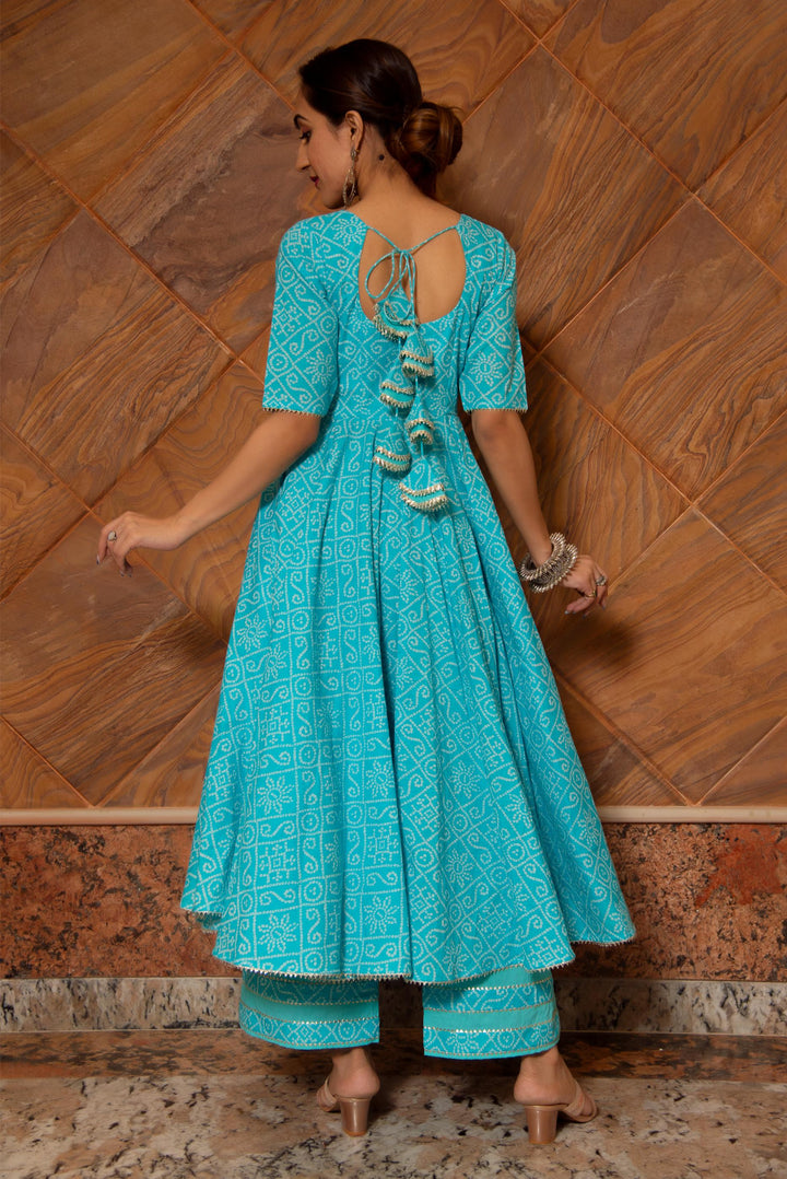 BANDHEJ BLUE COTTON ANARKALI SET | SHOBITAM