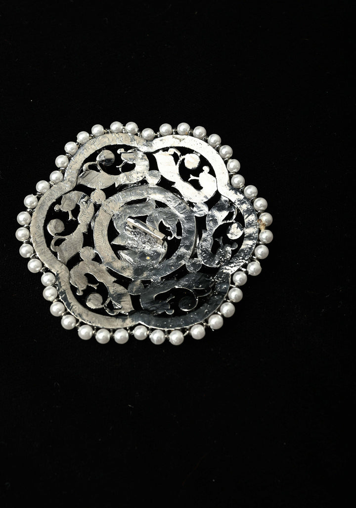 Black finish precious kemp-green peacock flower rakodi (hair jewel) | SHOBITAM
