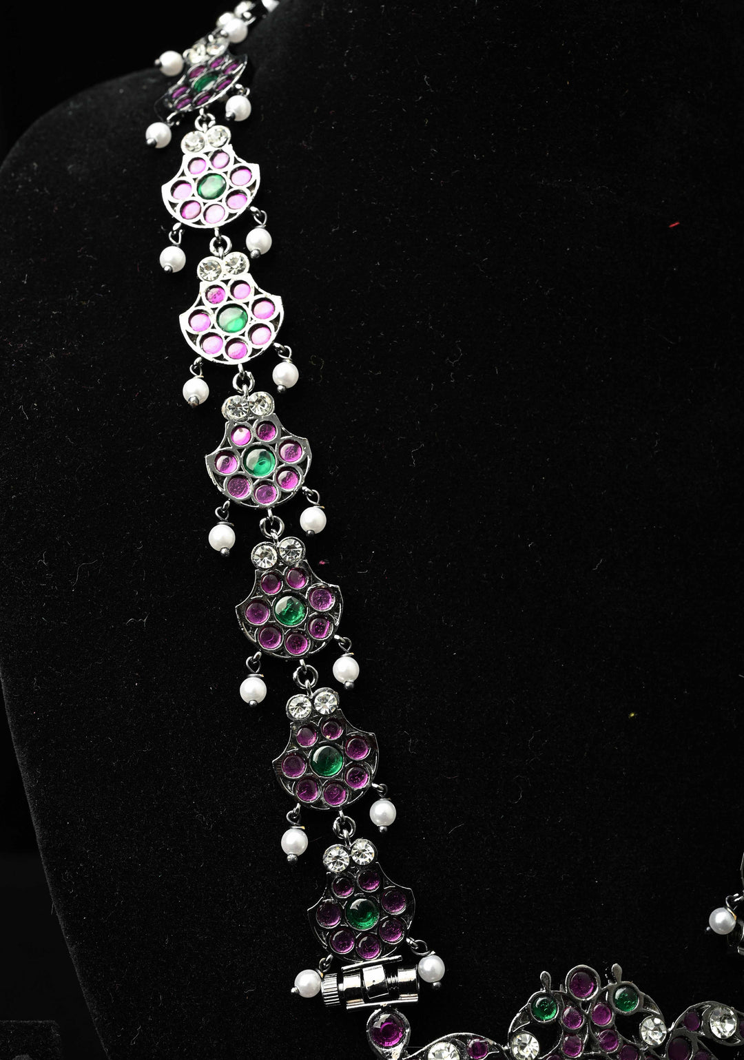 Black finish AD precious kemp pearl peacock haar| SHOBITAM