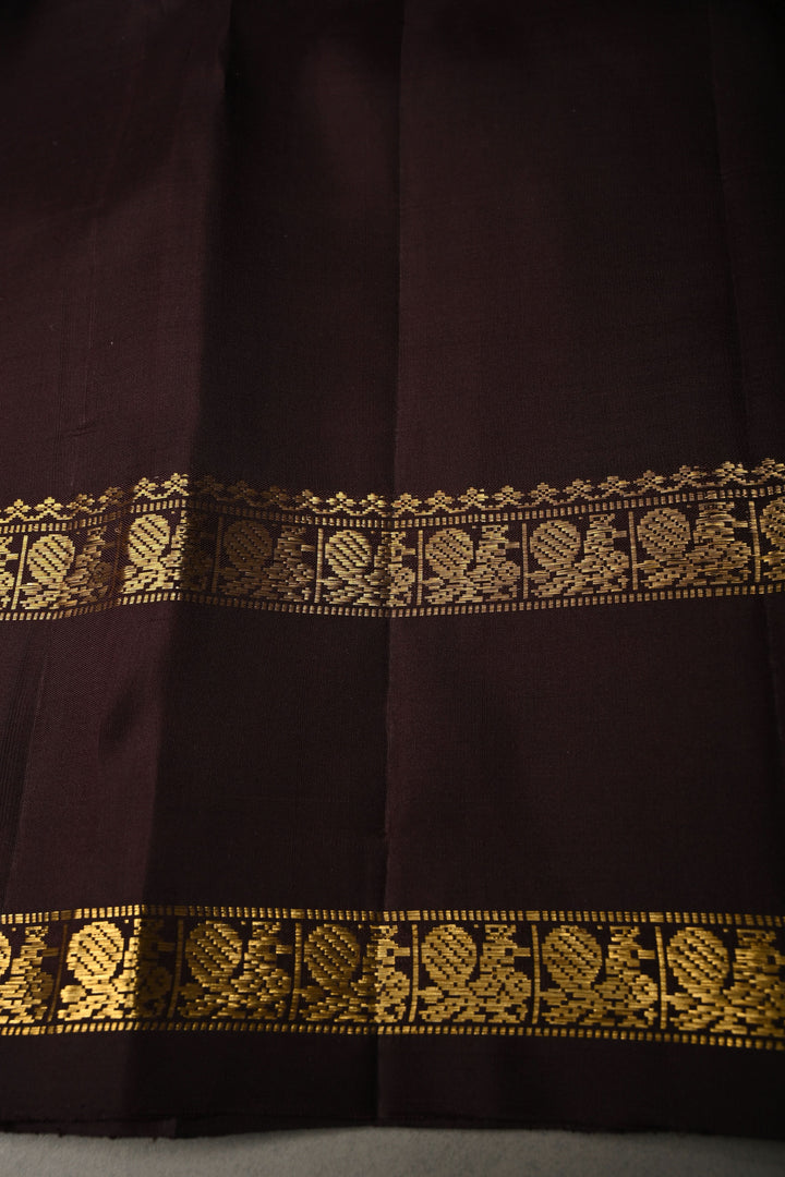 Chocolate Brown Gadwal Silk Saree with Zari Checks and Rettaipet Zari Border | SILK MARK CERTIFIED | SHOBITAM