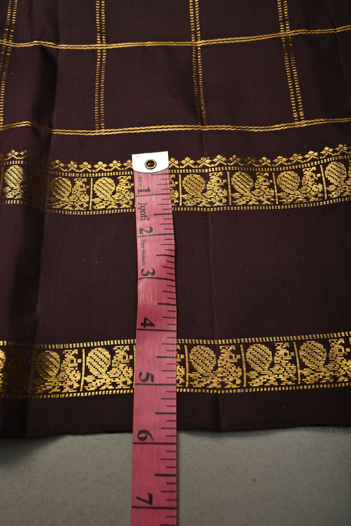 Chocolate Brown Gadwal Silk Saree with Zari Checks and Rettaipet Zari Border | SILK MARK CERTIFIED | SHOBITAM
