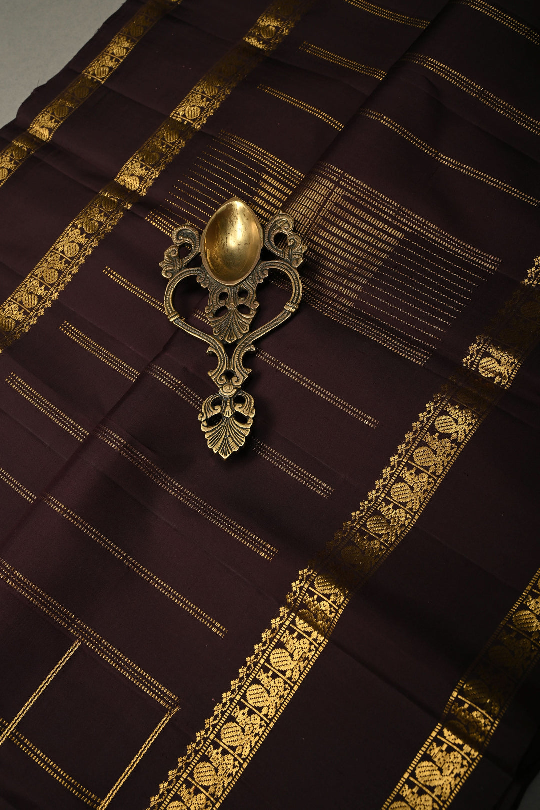Chocolate Brown Gadwal Silk Saree with Zari Checks and Rettaipet Zari Border | SILK MARK CERTIFIED | SHOBITAM