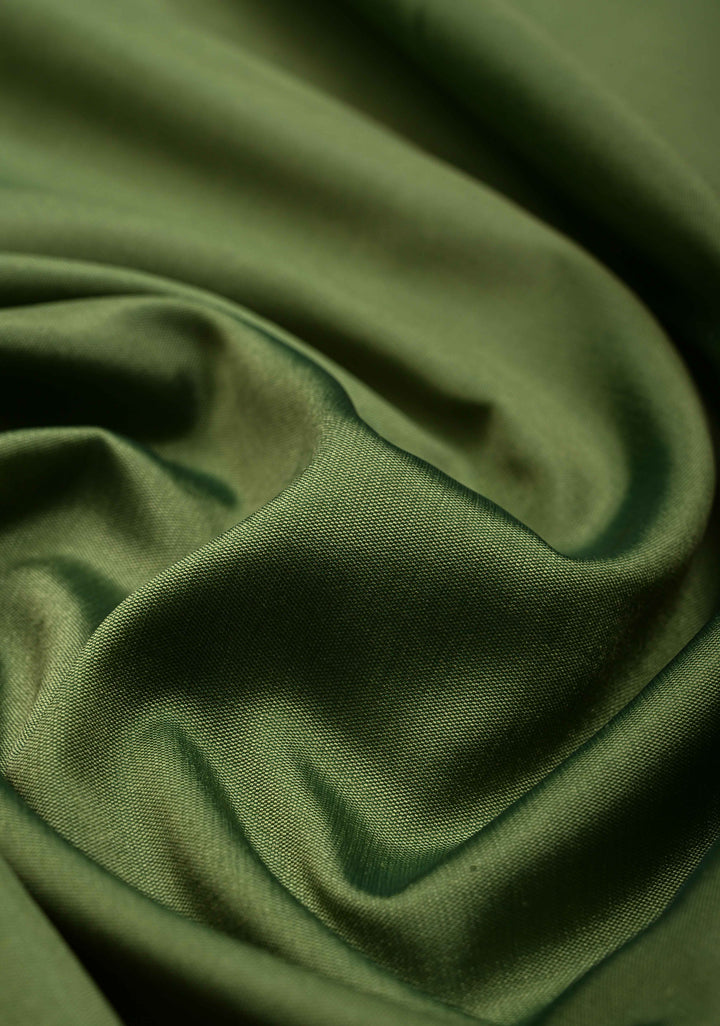 Dark Sage Green Semi Silk Saree with Meenakari Floral Minimal Zari Border | SHOBITAM