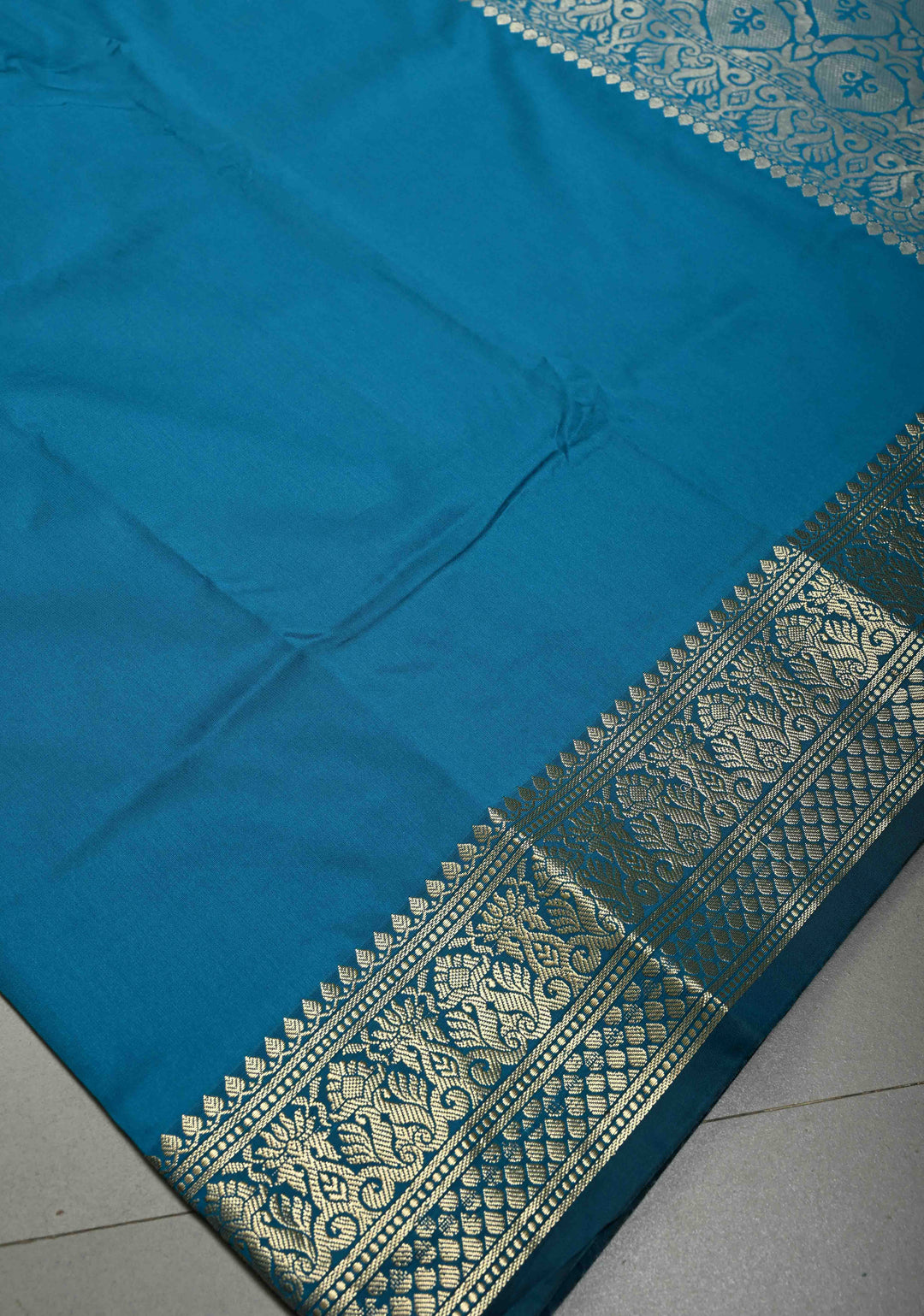 Peacock Blue Semi Silk Saree with Zari Border | SHOBITAM