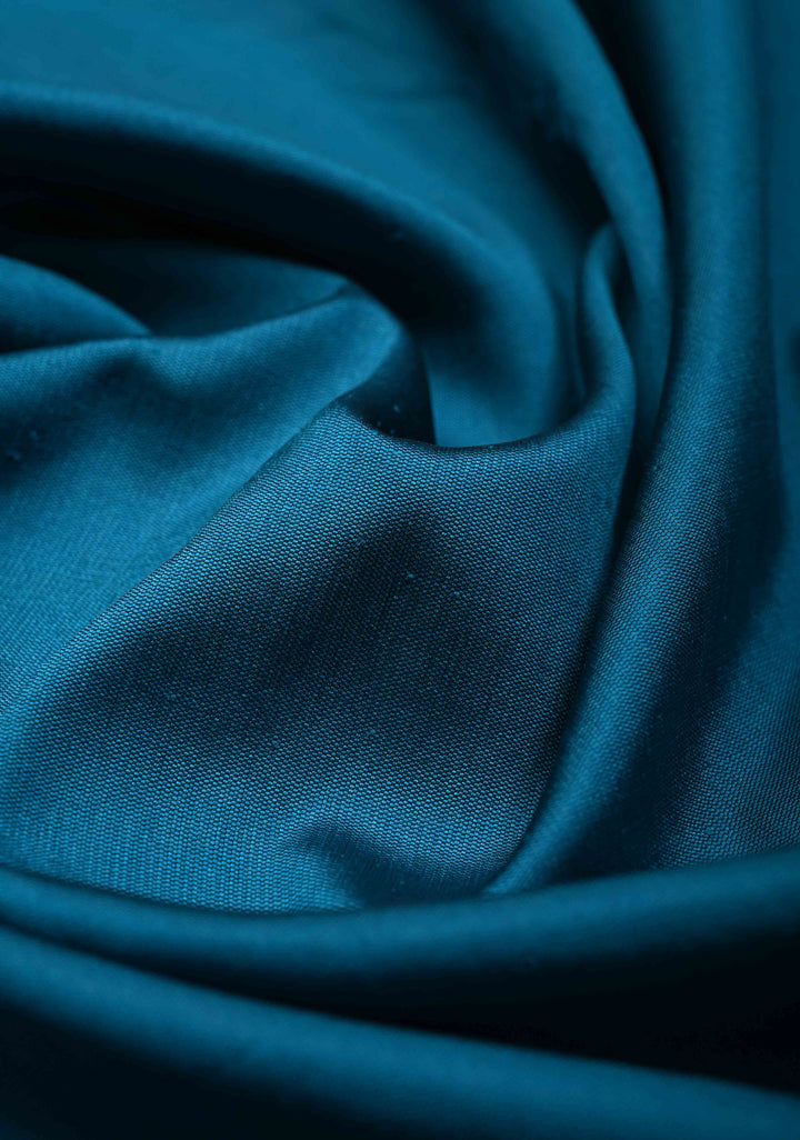 Peacock Blue Semi Silk Saree with Zari Border | SHOBITAM