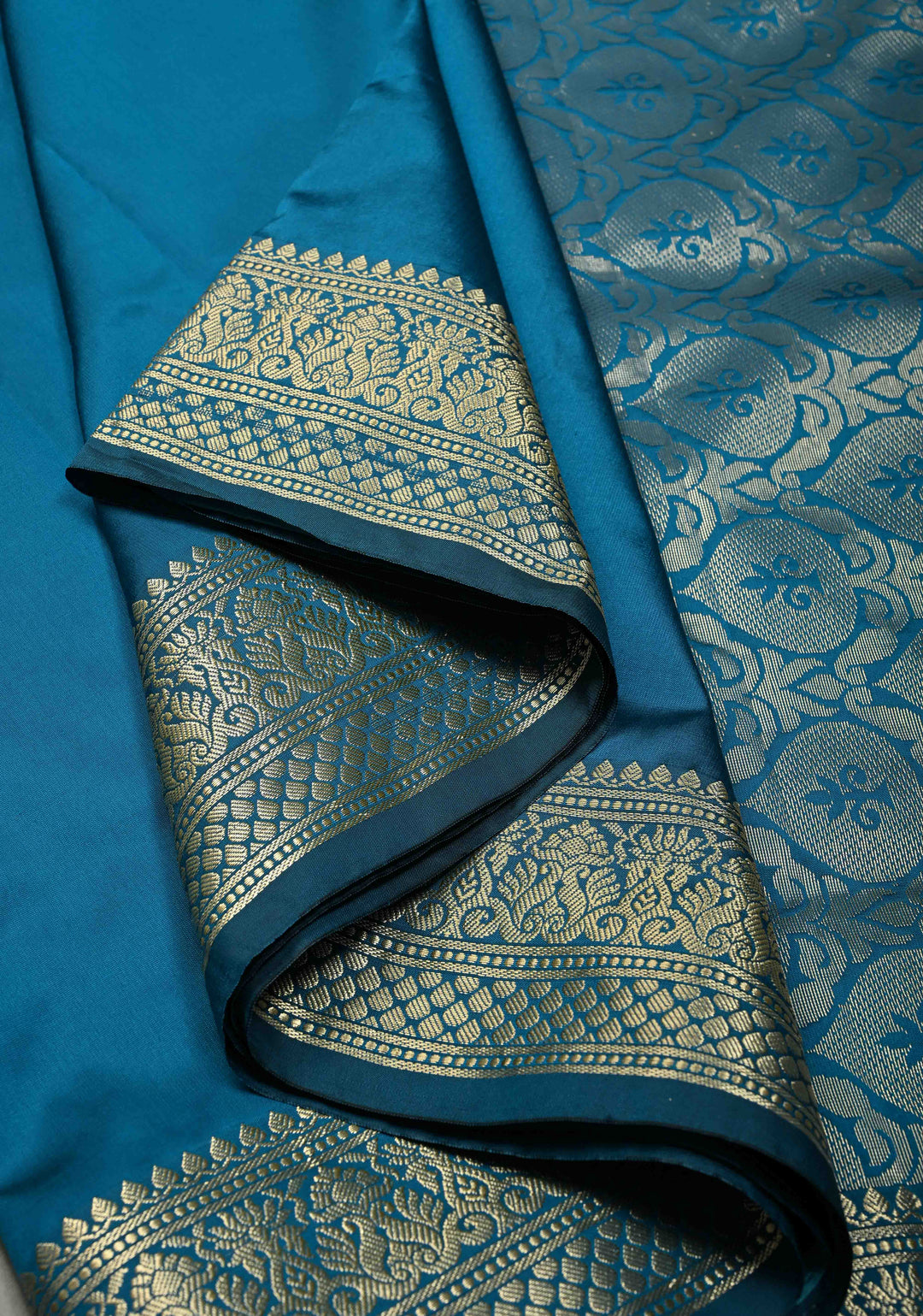 Peacock Blue Semi Silk Saree with Zari Border | SHOBITAM