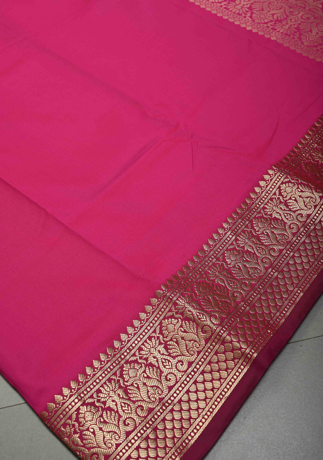Bright Pink Semi Silk Saree with Zari Border | SHOBITAM