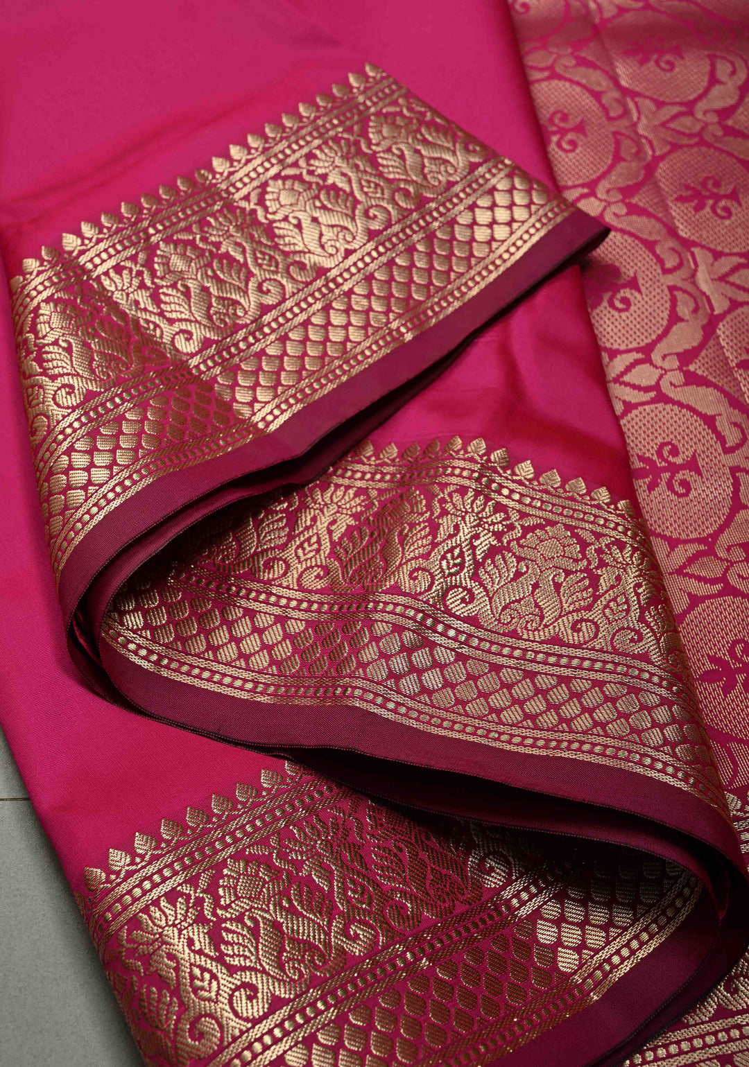 Bright Pink Semi Silk Saree with Zari Border | SHOBITAM