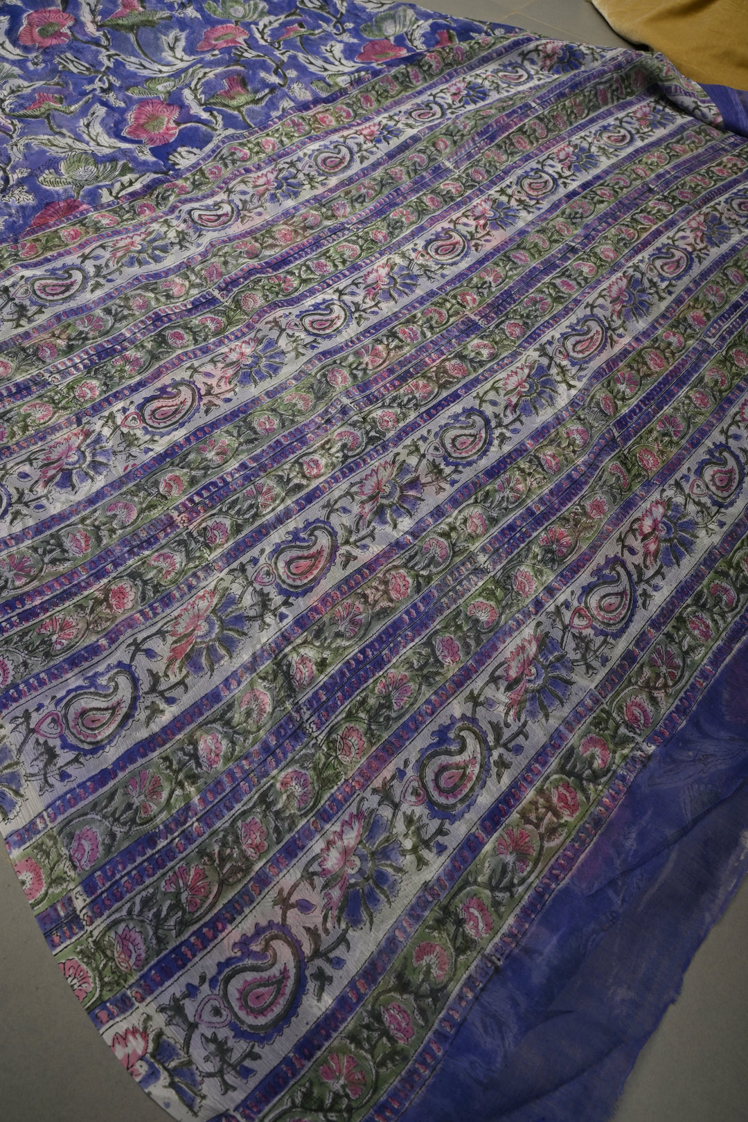 Ink Purple Georgette Saree with Sanganeri Hand Block Print | SHOBITAM