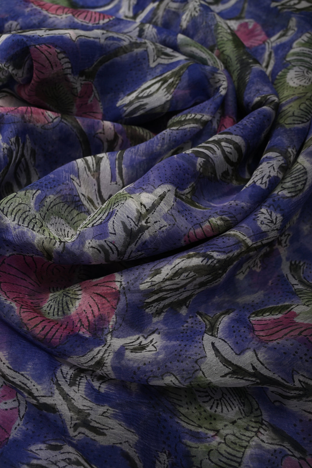 Ink Purple Georgette Saree with Sanganeri Hand Block Print | SHOBITAM