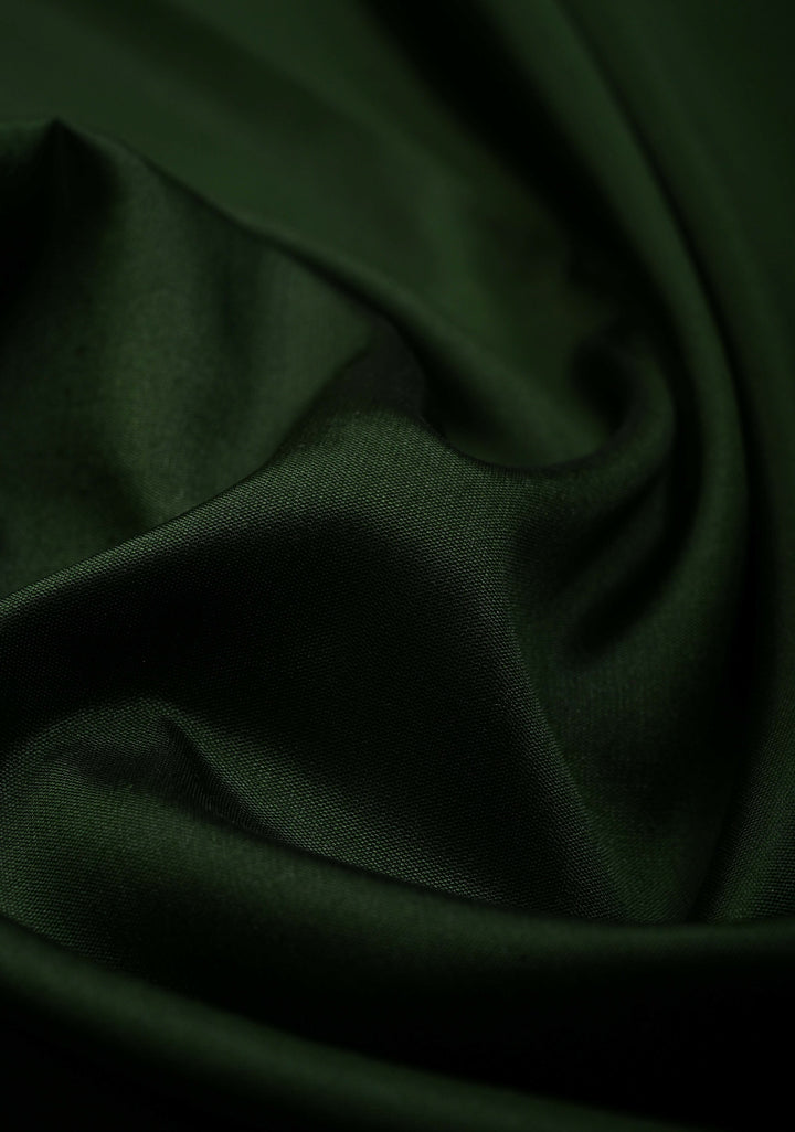 Deep Bottle Green Semi Silk Saree with Minimal Alfi Zari Border | SHOBITAM
