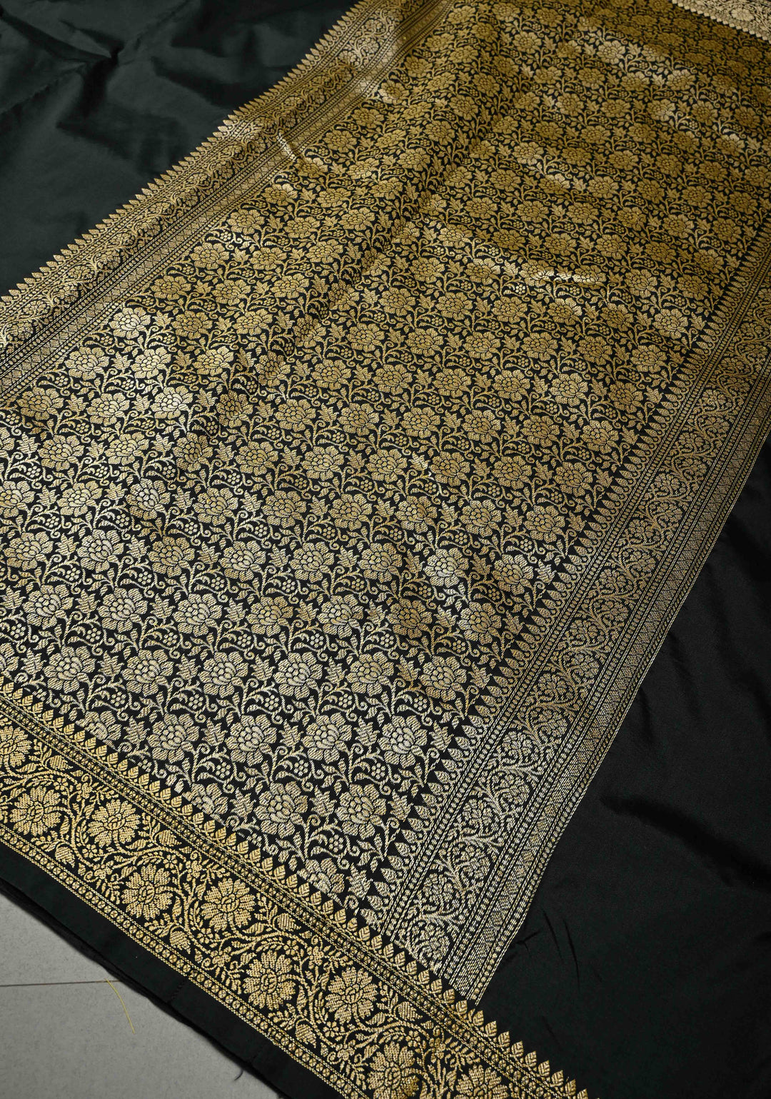 Black Semi Silk Saree with Minimal Zari Border | SHOBITAM