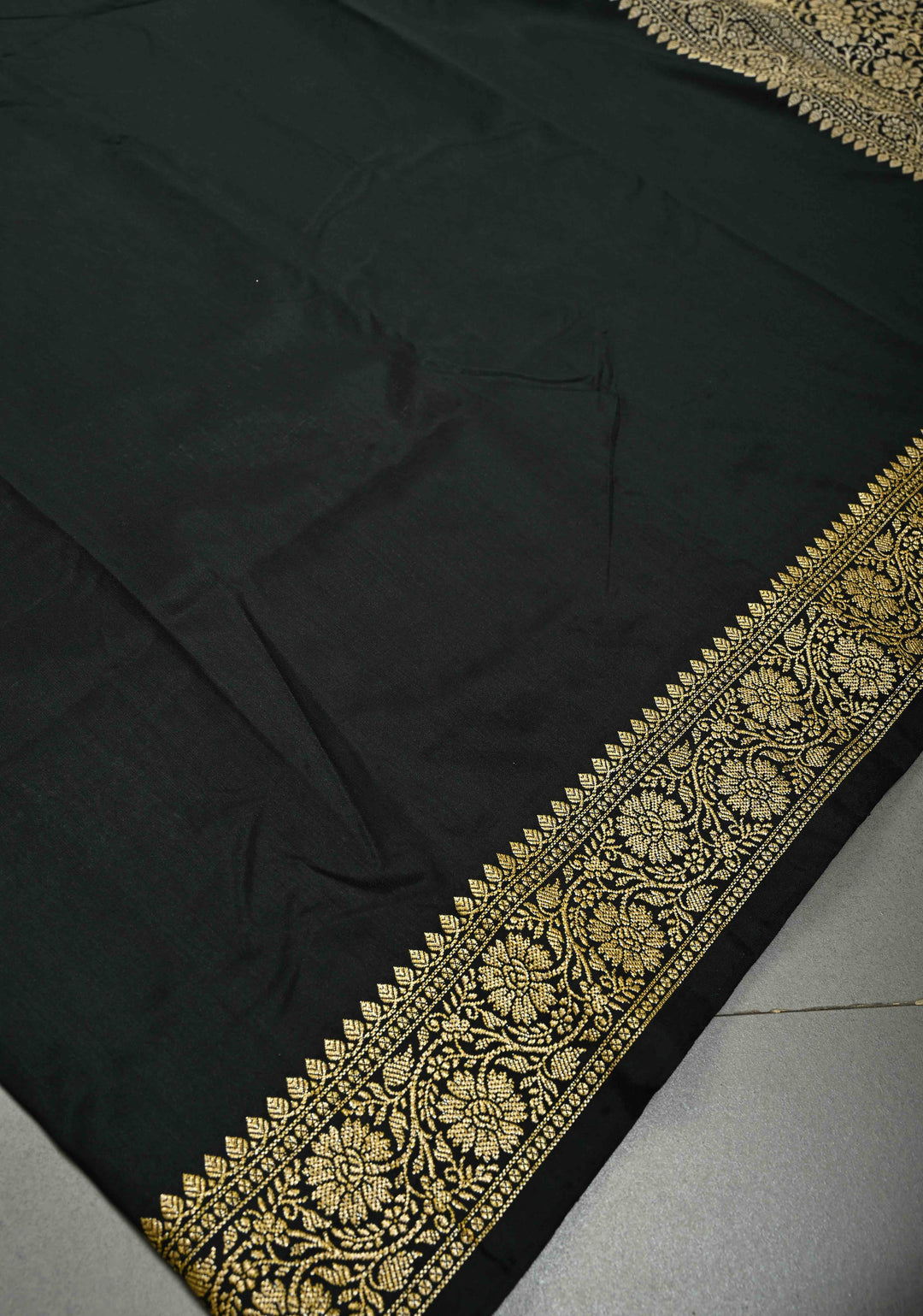 Black Semi Silk Saree with Minimal Zari Border | SHOBITAM