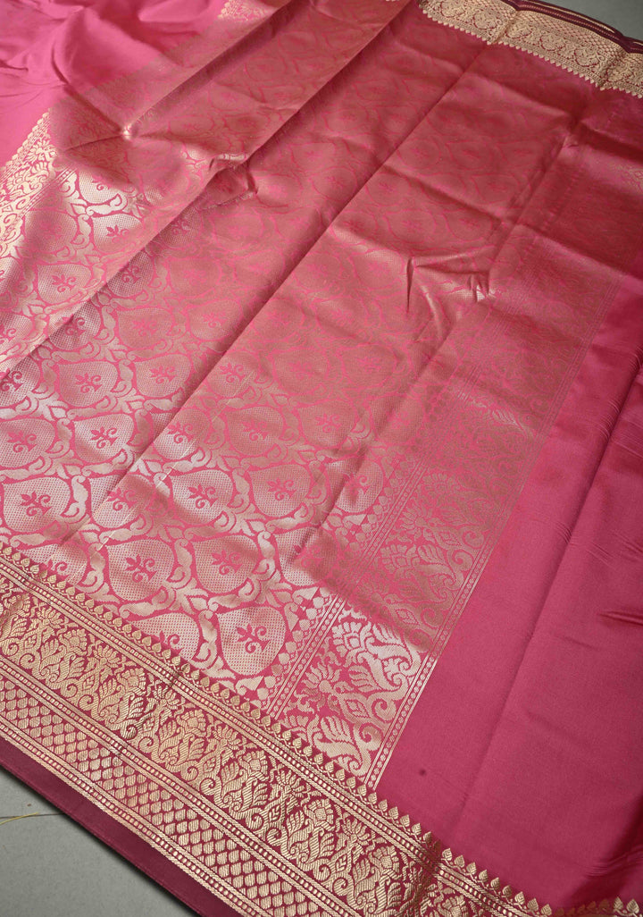 Dusty Rose Semi Silk Saree with Zari Border | SHOBITAM