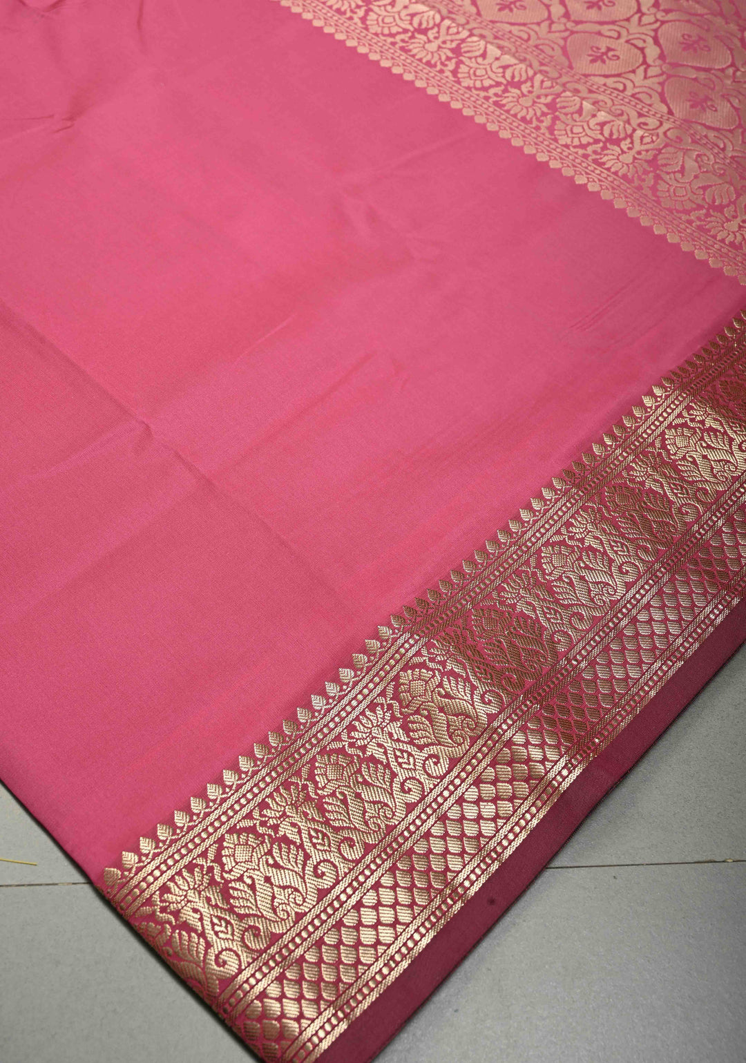Dusty Rose Semi Silk Saree with Zari Border | SHOBITAM