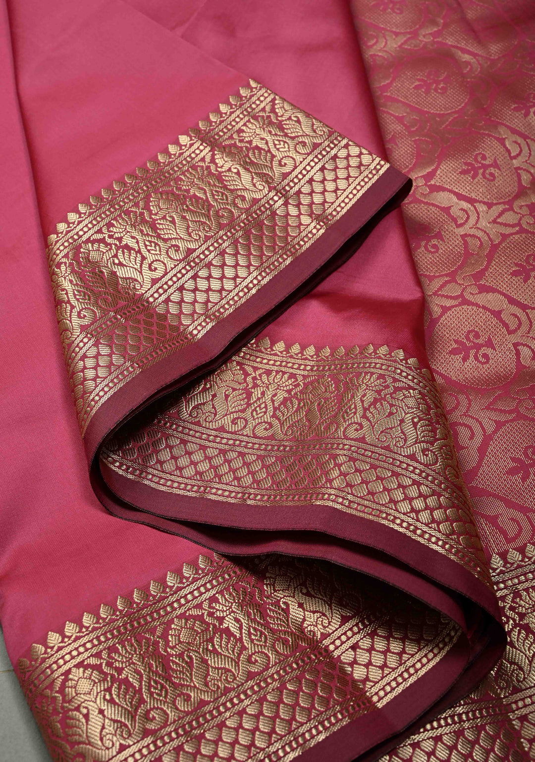 Dusty Rose Semi Silk Saree with Zari Border | SHOBITAM