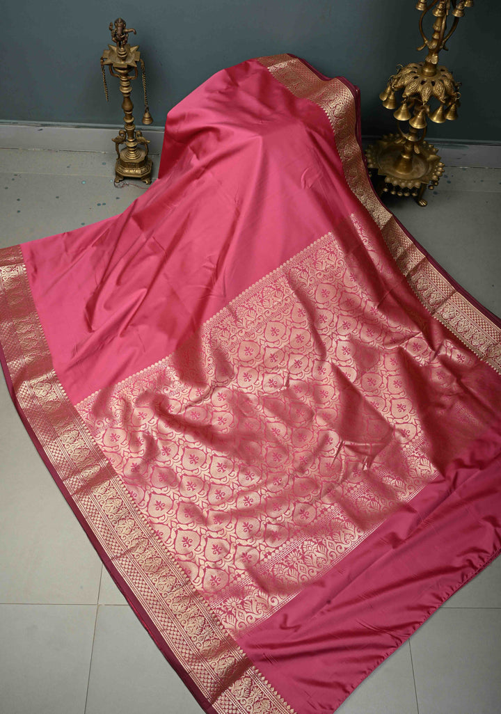 Dusty Rose Semi Silk Saree with Zari Border | SHOBITAM