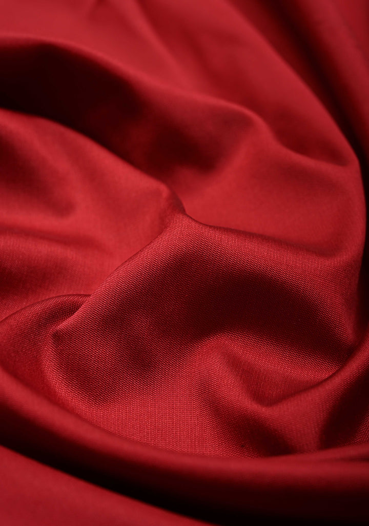 Chilli Red Semi Silk Saree with Minimal Meenakari Floral Zari Border | SHOBITAM