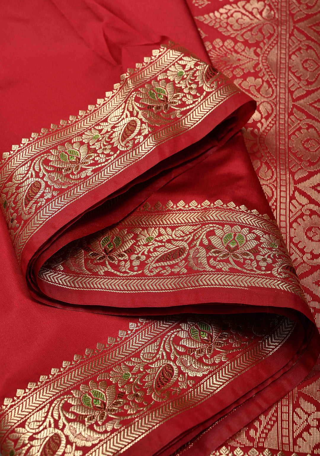 Chilli Red Semi Silk Saree with Minimal Meenakari Floral Zari Border | SHOBITAM