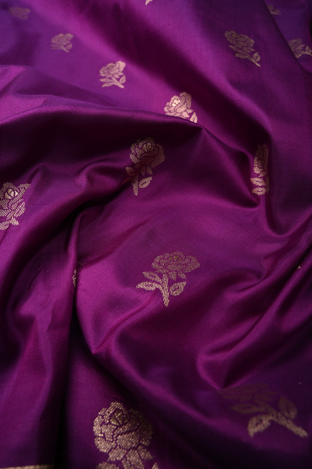 Purple Pure Banarasi Katan Silk Saree with Floral Zari Buttas and Paithani Style Meenakari Zari Border | SILK MARK CERTIFIED | SHOBITAM