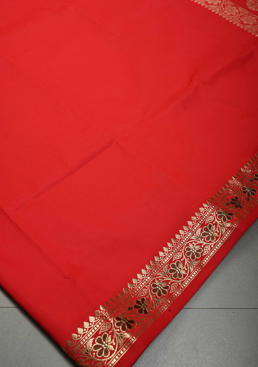 Red Semi Silk Saree with Meenakari Floral Minimal Zari Border | SHOBITAM