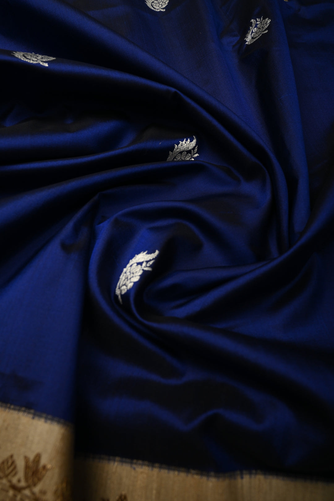 Royal Blue Koniya Motifs on Pure Banarasi Katan Silk Saree with Sona Rupa Floral Zari Buttas and Contrast Paisley Zari Border | SILK MARK CERTIFIED | SHOBITAM