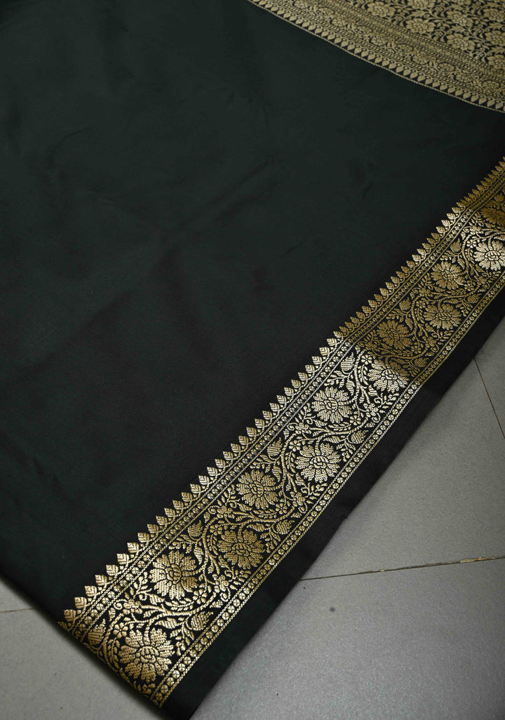 Stunning Black Semi Silk Saree with Minimal Zari Border | SHOBITAM