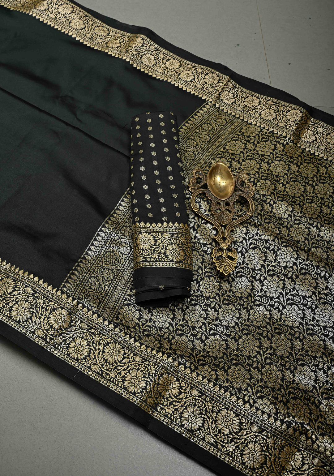 Stunning Black Semi Silk Saree with Minimal Zari Border | SHOBITAM