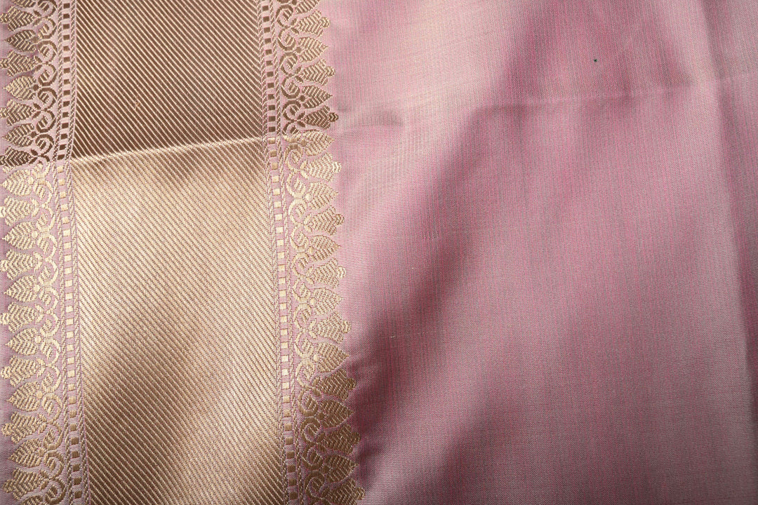 Pale Pink Tanchoi Banarasi Silk Saree in Pure Silk Satin with Meenakari Floral Brocade Jaal and Zari Border | SILK MARK CERTIFIED | SHOBITAM