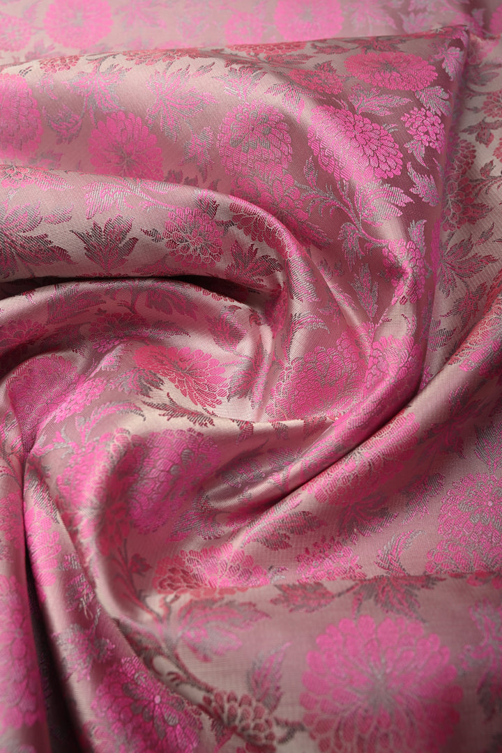 Pale Pink Tanchoi Banarasi Silk Saree in Pure Silk Satin with Meenakari Floral Brocade Jaal and Zari Border | SILK MARK CERTIFIED | SHOBITAM