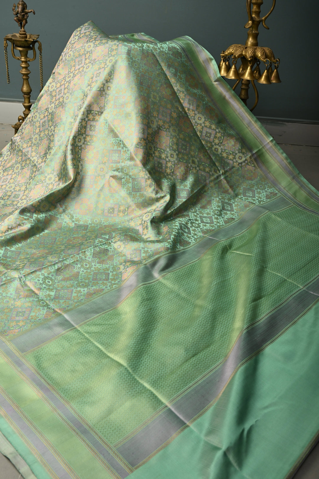 Pista Green Tanchoi Banarasi Silk Saree in Pure Silk Satin with Meenakari Floral Brocade and Border | SILK MARK CERTIFIED | SHOBITAM