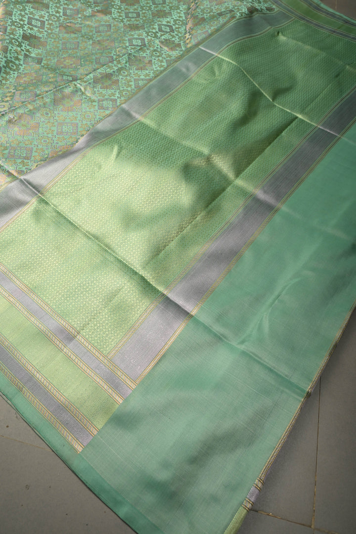 Pista Green Tanchoi Banarasi Silk Saree in Pure Silk Satin with Meenakari Floral Brocade and Border | SILK MARK CERTIFIED | SHOBITAM