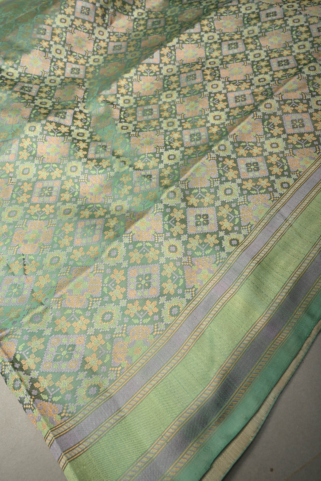 Pista Green Tanchoi Banarasi Silk Saree in Pure Silk Satin with Meenakari Floral Brocade and Border | SILK MARK CERTIFIED | SHOBITAM
