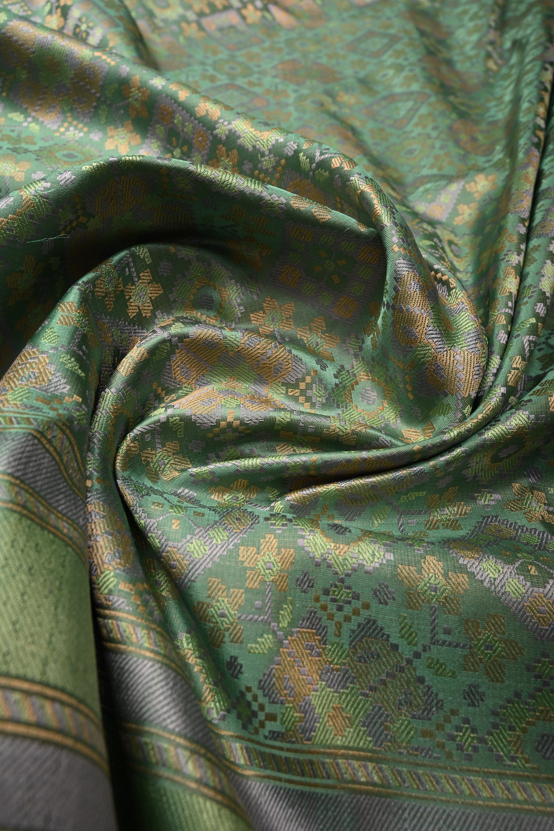 Pista Green Tanchoi Banarasi Silk Saree in Pure Silk Satin with Meenakari Floral Brocade and Border | SILK MARK CERTIFIED | SHOBITAM