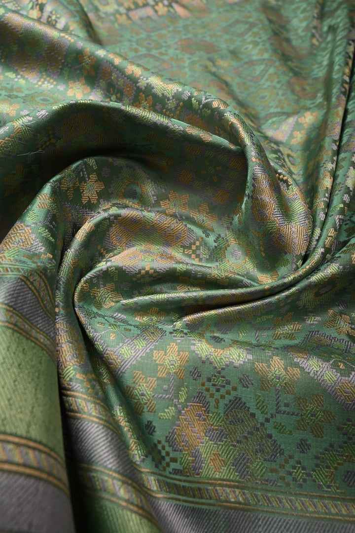 Pista Green Tanchoi Banarasi Silk Saree in Pure Silk Satin with Meenakari Floral Brocade and Border | SILK MARK CERTIFIED | SHOBITAM
