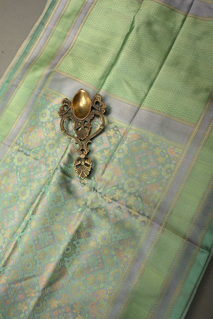 Pista Green Tanchoi Banarasi Silk Saree in Pure Silk Satin with Meenakari Floral Brocade and Border | SILK MARK CERTIFIED | SHOBITAM