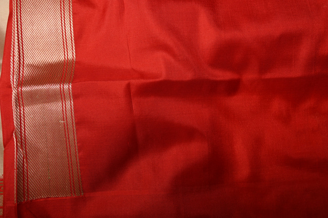 Cream Pure Banarasi Katan Silk Saree with Polka Zari Dotas and Contrast  Meenakari Zari Border | SILK MARK CERTIFIED | SHOBITAM