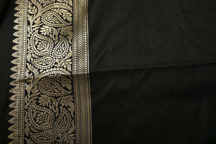 Black Koniya Motifs on Pure Banarasi Katan Silk Saree with Sona Rupa Floral Zari Buttas and Zari Border | SILK MARK CERTIFIED | SHOBITAM