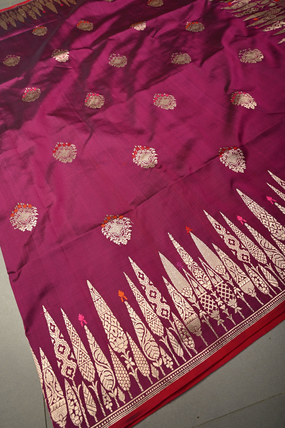 Magenta Pure Banarasi Katan Silk Saree with Meenakari Floral Zari Buttas and Zari Border | SILK MARK CERTIFIED | SHOBITAM