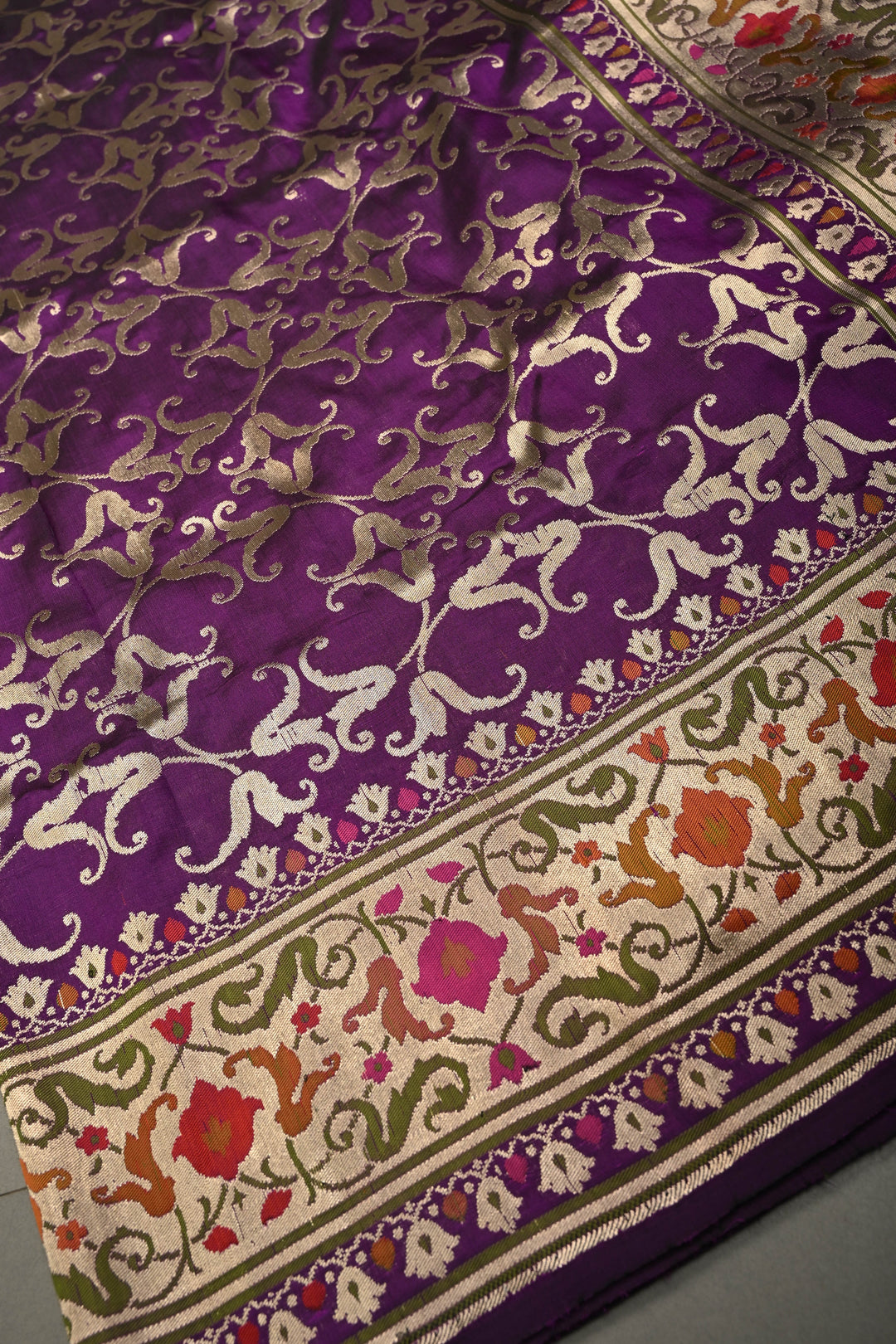 Royal Purple Pure Banarasi Katan Silk Saree with Zari Brocade and Paithani Style Meenakari Zari Border | SILK MARK CERTIFIED | SHOBITAM