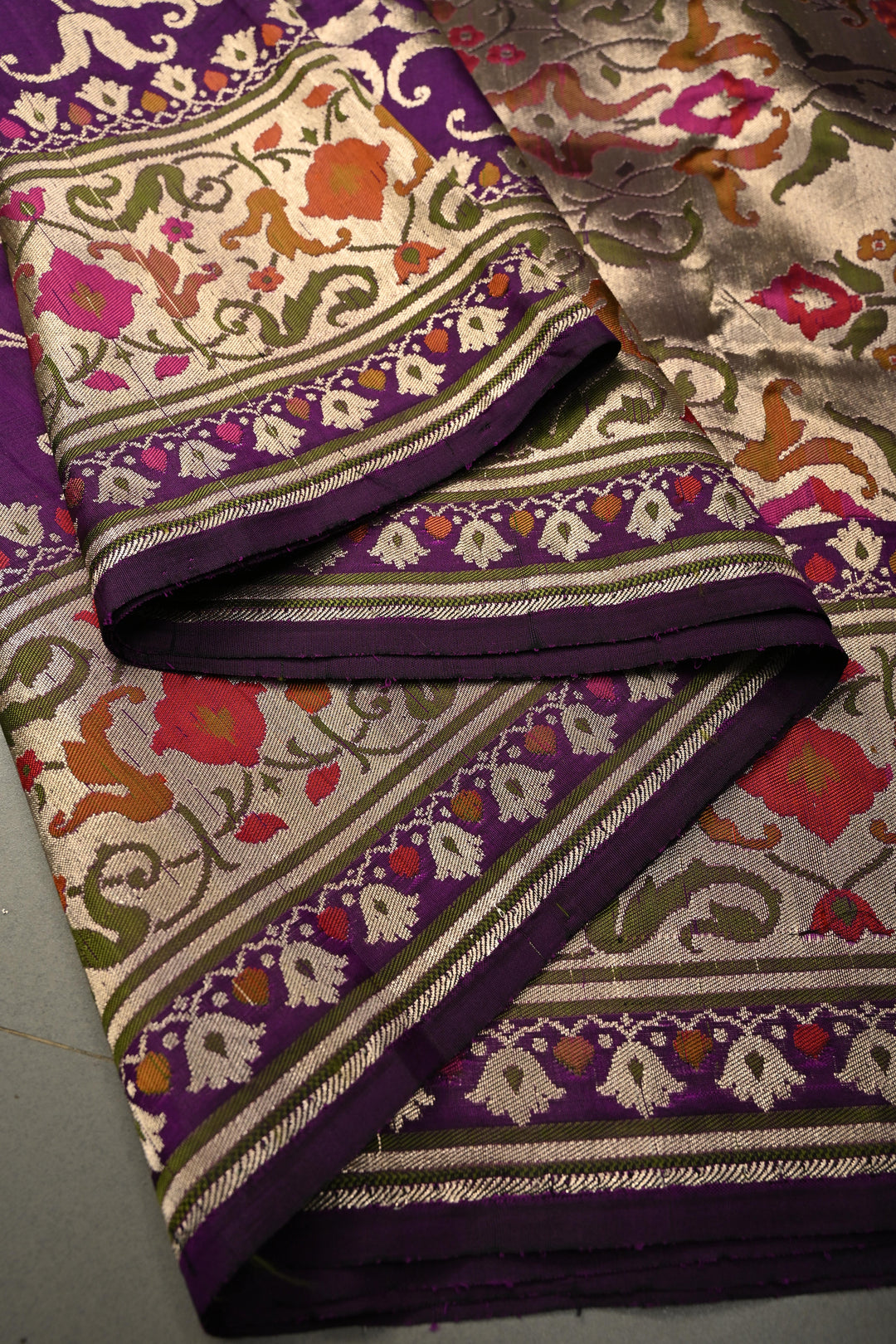 Royal Purple Pure Banarasi Katan Silk Saree with Zari Brocade and Paithani Style Meenakari Zari Border | SILK MARK CERTIFIED | SHOBITAM