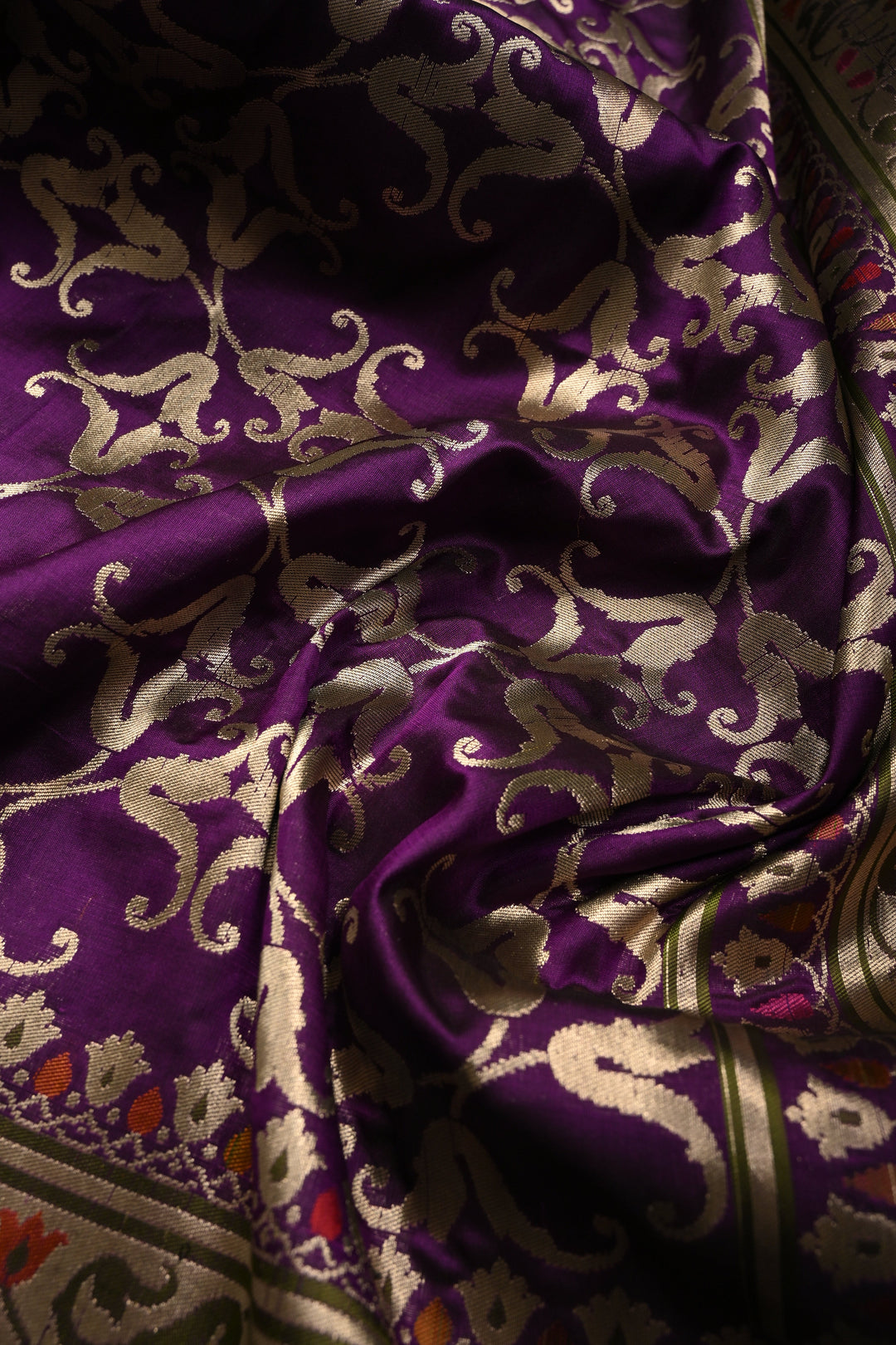 Royal Purple Pure Banarasi Katan Silk Saree with Zari Brocade and Paithani Style Meenakari Zari Border | SILK MARK CERTIFIED | SHOBITAM