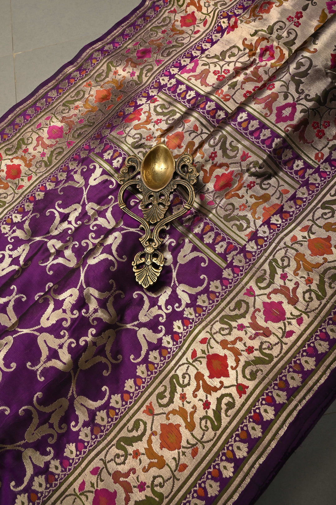Royal Purple Pure Banarasi Katan Silk Saree with Zari Brocade and Paithani Style Meenakari Zari Border | SILK MARK CERTIFIED | SHOBITAM