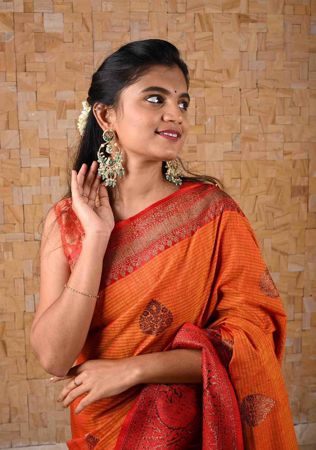 Grandiose 4" Chandbalis with Ahmedabadi Kundan Jadau Detailing with Green Stones