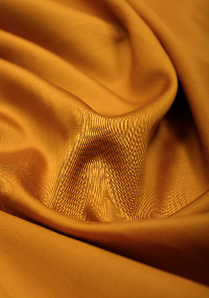 Mustard Yellow Semi Silk Saree with Minimal Floral Zari Border | SHOBITAM