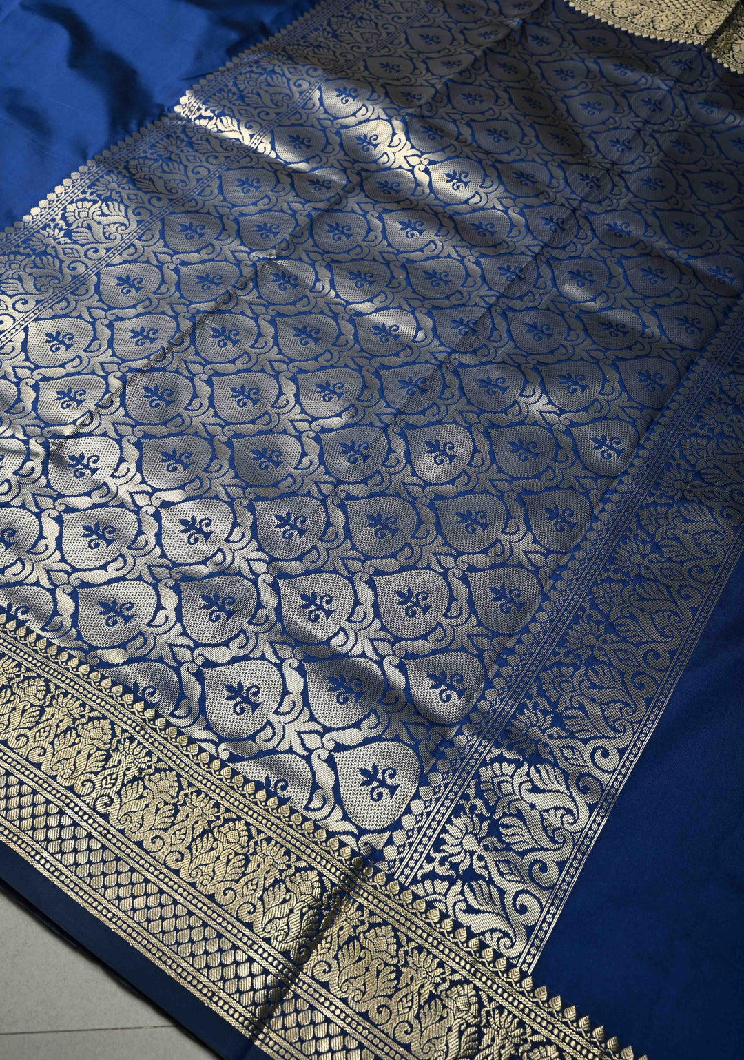 Navy Blue Semi Silk Saree with Zari Border | SHOBITAM