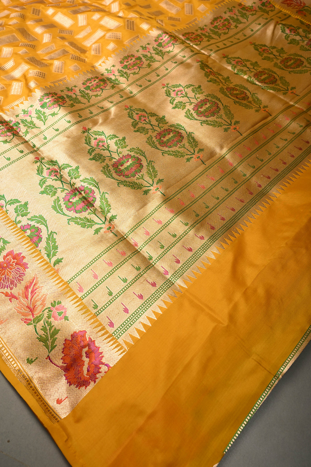 Mustard Yellow Pure Banarasi Katan Silk Saree with Zari Brocade and Meenakari Zari Border | SILK MARK CERTIFIED | SHOBITAM